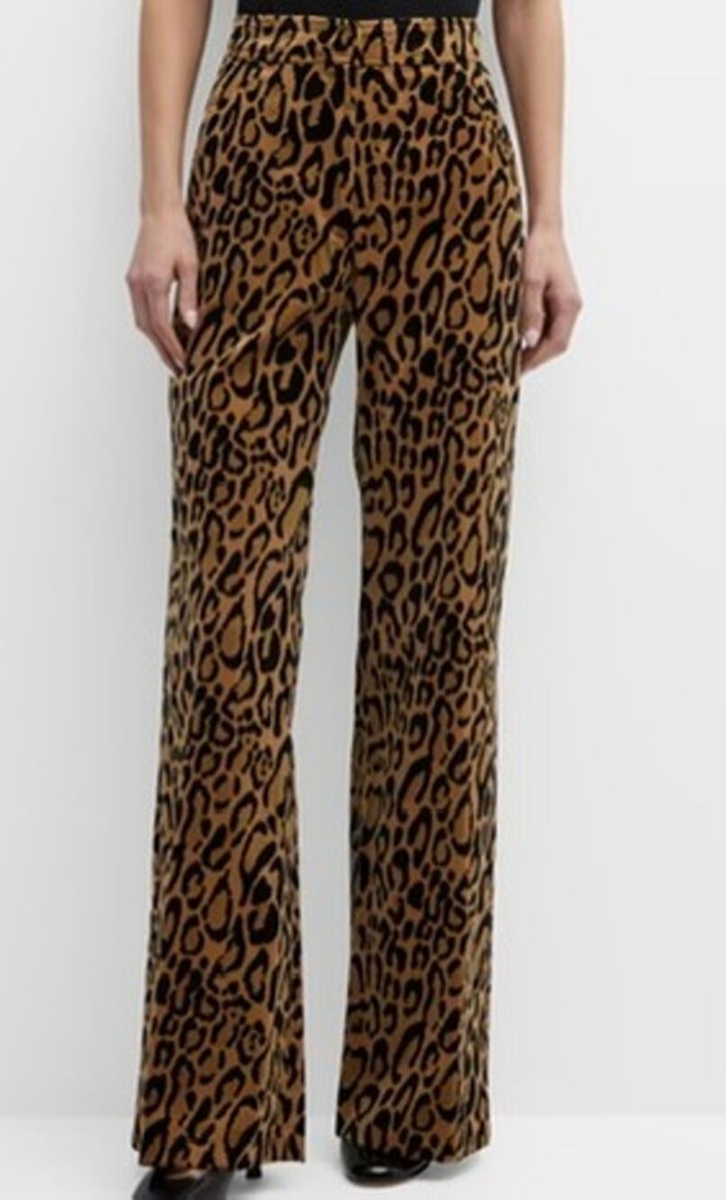 Dries Van Noten  Leopard-print Velvet Wide-leg Pants Pull-on Sz 36 S